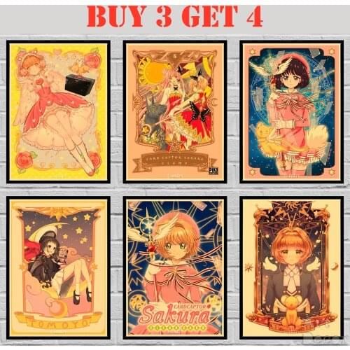 36 Designs Anime Card Captor Sakura Kraft paper Poster Cartoon Art Painting Funny Wall Sticker 2 42X30cm