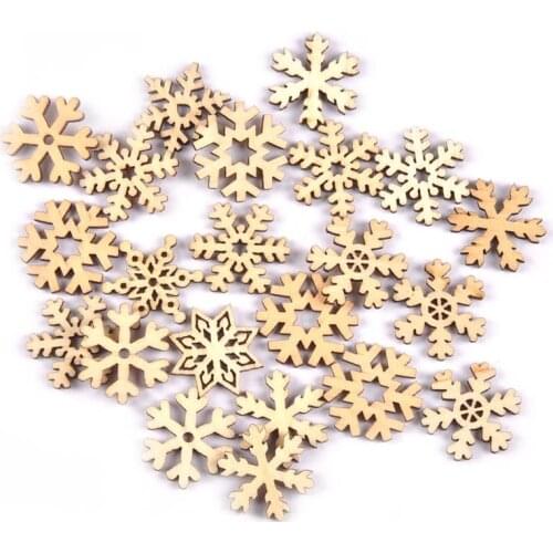 50pcs 24mm Natural Wood Craft Mix Christmas Snowflake Pattern Scrapbooking Wooden Decor For Home Handmade DIY Accessories M1873