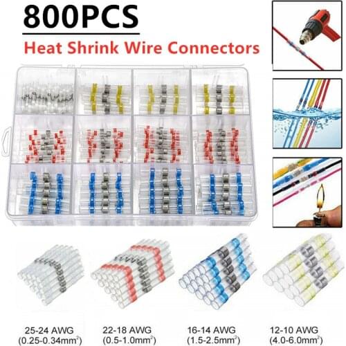 800/250/100Pcs Heat Shrink Butt Crimp Terminals Waterproof Solder Seal Electrical Butt Connectors Wire Cable Splice Terminal Kit