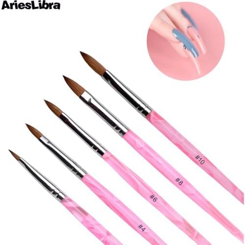 AriesLibra Kolinsky Sable Brush Pink Crystal Acrylic Nail Art Brush UV Gel Builder Finger Extension Pen Nail Painting Tool