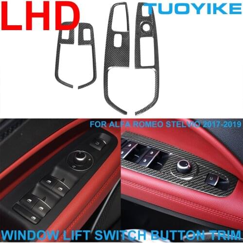 LHD Car Styling Real Dry Carbon Fiber Inner Window Lift Switch Button Cover Panel Trim Sticker For Alfa Romeo Stelvio 2017-2019