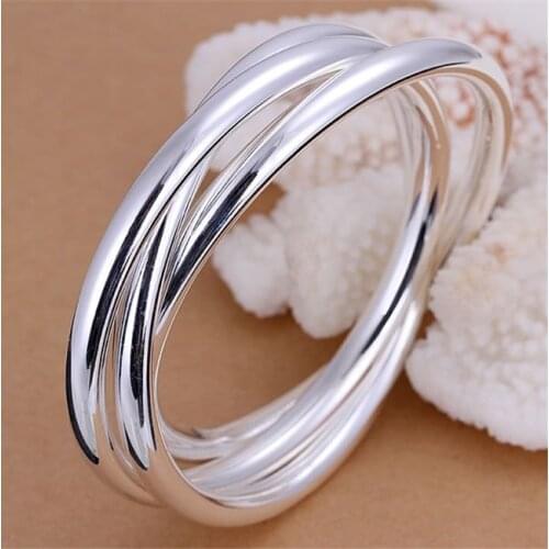 B047 Fashion Silver Color Charm Bangle Cuff Bracelet Bangles For Women Jewelry Gift Bangles Triple Ring Bracelets /aklajbsa