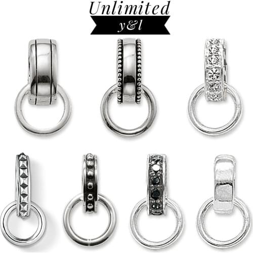 Two Circles Charms Carriers Thomas Style 925 Sterling Silver CZ Jewelry Connector for Women Men Pendant Necklace Accessories