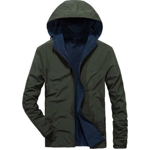 Double Side Jacket Spring Autumn Men Casual Hooded Jacket Windbreaker OUTWEAR Coat Male Clothes