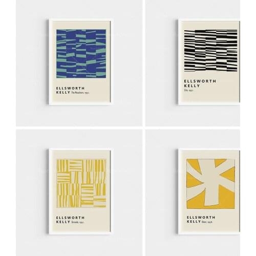 Ellsworth Kelly art, mid-century inspired prints, Bauhaus posters, Bohemian poster set