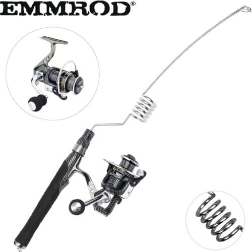 EMMROD Spinning Fishing Rod Set 57cm Mini Protable Stainless Steel rod +all metal fishing reel Ice Rock fishing Gear PZ-SG