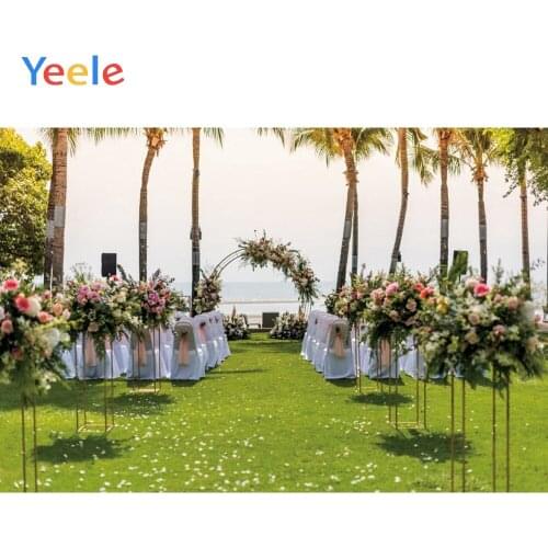 Summer Tropical Seaside Flower Palm Tree Photography Backdrop Wedding Photocall Vinyl Background For Photo Shoot Photophone