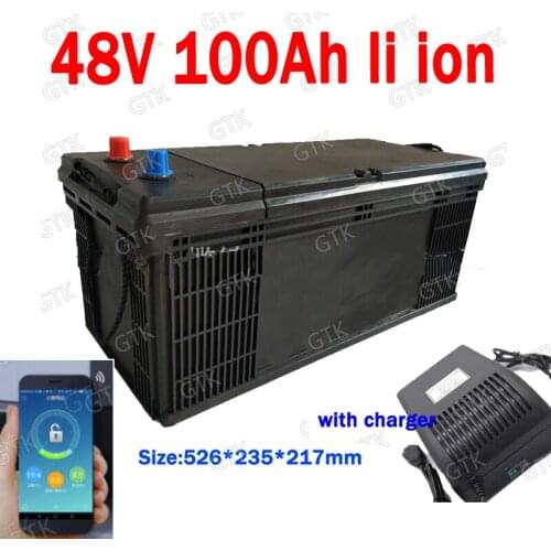 GTK lithium 48V 100AH li ion battery With bluetooth APP BMS for 3500W 5000W go cart scotter Solar energy storage + 10A charger