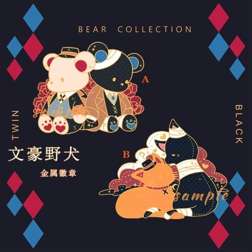 Imitation Enamel Metal Badge Brooch Pin Bungo Stray Dogs Anime Cartoon Bear&Cats Series Dazai Osamu Nakahara Chuuya Button Medal