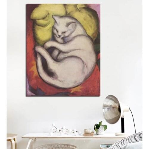 Franz Marc Dos Canvas Prints Paintings Cute White Cat Animal Wall Art Poster Modular Pictures For Living Room Modern Home Decor