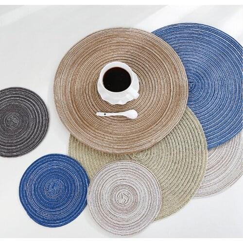 Round Woven Table Mat Placemats Dining Braided Pad Straw Cup Coaster Placemats Woven Heat Resistant Non-Slip Kitchen Table Mats