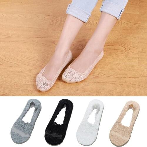 Summer Ladies Lace Boat Socks Casual Invisible Boat Cotton Comfortable Lace Socks Socks Non-slip Thin Breathable J1A0