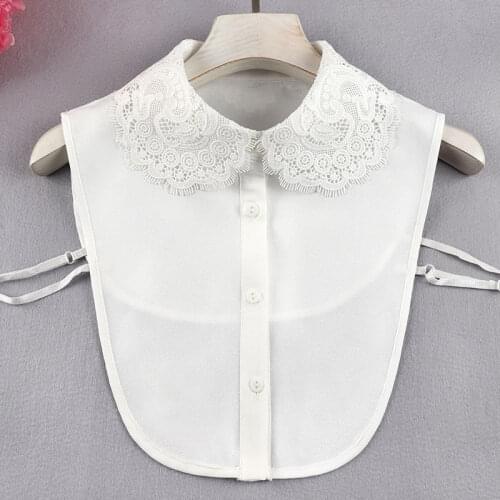 Linbaiway Summer Fake Collar for Women Round Flower Embroidered Chiffon White Solid Shirt False Collar Ladies Detachable Collar