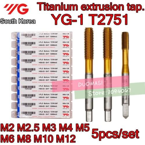 M2 M2.5 M3 M4 M5 M6 M8 M10 M12 5pcs/set T2751 YG-1 Made in Korea HSS-EX Titanium extrusion tap Free shipping