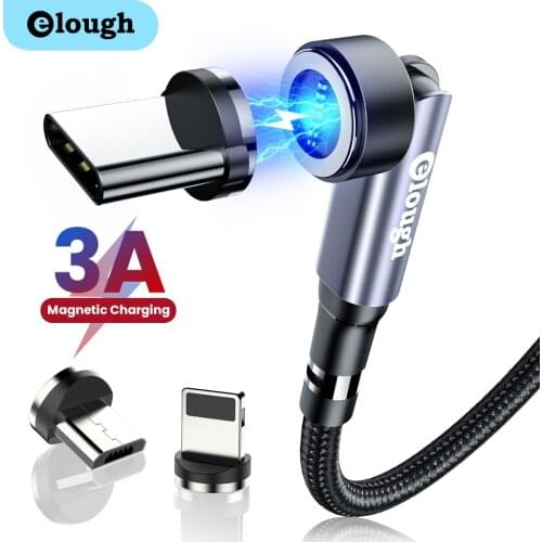 Elough 540 Magnetic Cable 3A QC3.0 Fast Charging Micro USB Type C Cable For iPhone Xiaomi Magnetic Charger Phone Cable Data Cord