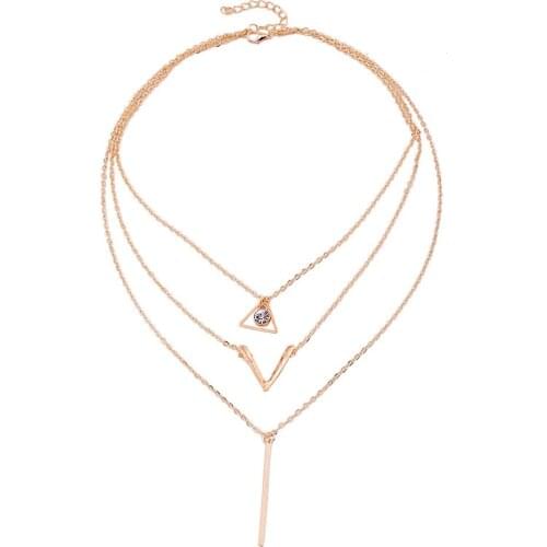 Multi-layer Plated Metal Pendant Necklace Clavicle Chain Golden for Women Tassel Long Chain Three Pendants For Each Layer