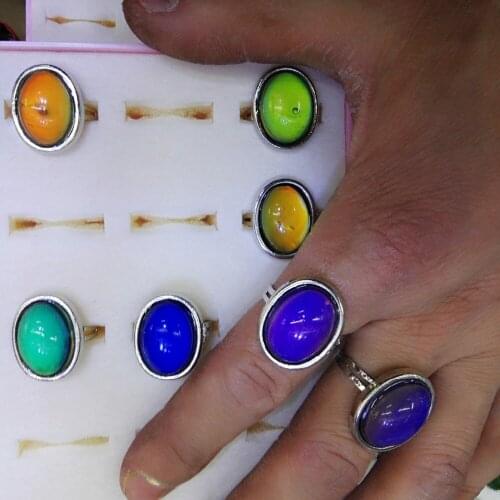 Fashion crystal round mood rings according to tempereture ring 100pcs/lot