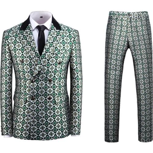 Men suits Autumn 2021 Fashion Flower print British style 3 pcs blazer with pants set Wedding party Dress prom Tuxedo suit