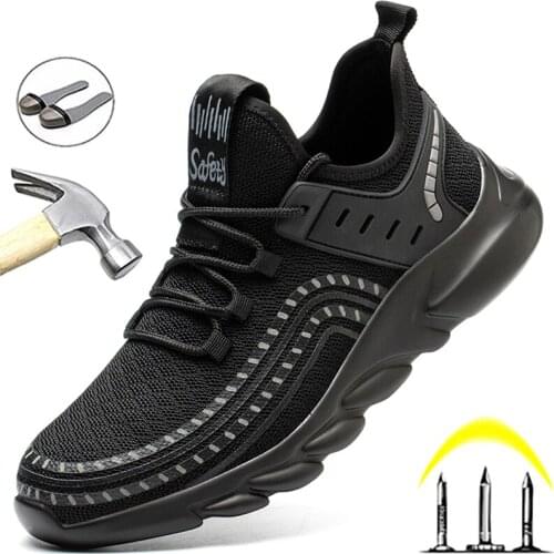 Breathable Male Work Shoes Puncture-Proof Safety Shoes Men Steel Toe Shoes Lightweight Work Sneakers Men Protective Shoes Pop