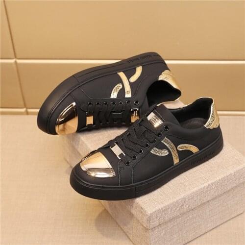 High Quality Genuine Leather Mens Casual Shoes Comfortable Luxury Men Vulcanized Shoes Black Crystal Breathable Round Head