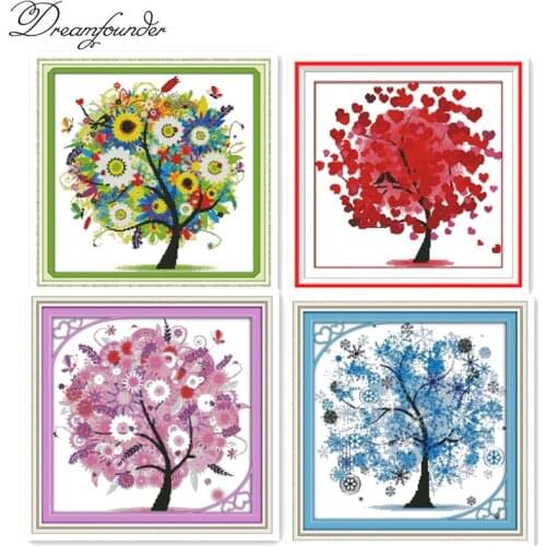 Happy tree cross stitch kit aida 14ct 11ct count printed canvas stitches embroidery DIY handmade needlework