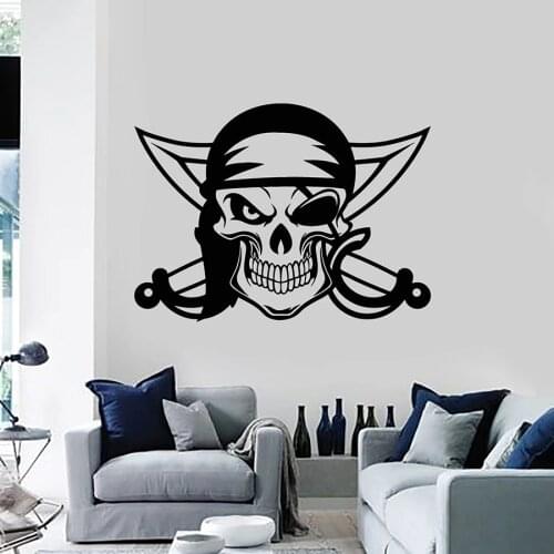 Pirate Wall Decal Swords Skull Bones Marine Bandit Vinyl Window Stickers Cool Style Bedroom Man Cave Home Decor Art Mural M007