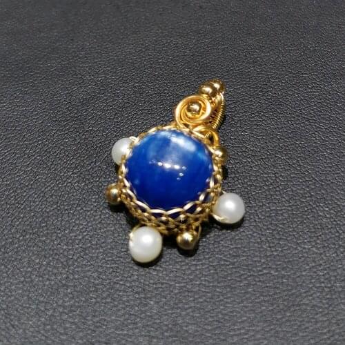 Natural Kyanite Bead Hand-woven Pendant For Woman Lady 14K Gold Quartz Crystal Ball Luxury Neckalce Healing Crystal Jewelry Gift