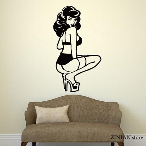 Pin Up Sexy Beautiful Woman Wall Decals Retro Girls Art Mural Wall Stickers Removable Wallpaper Home Decoration H044
