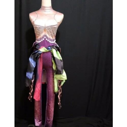 Purple Shining Rhinestone Sexy Catsuit Jazz Dance Jumpsuit For Lady Nightclub Bar Dj Pole Dance Women Singer Stage Costume DJ261