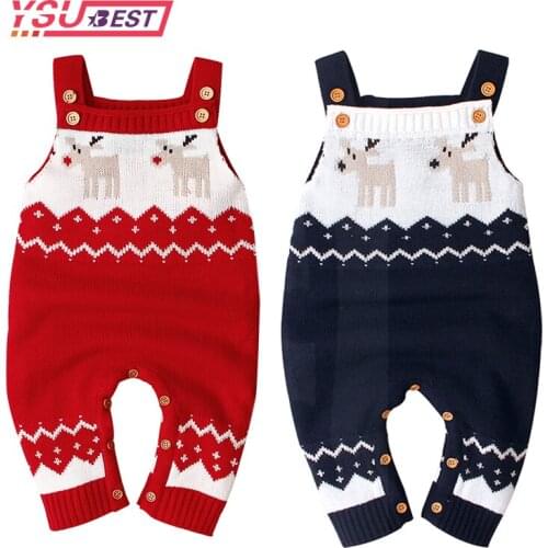 Newborn Girls Christmas Jumpsuits New Year Baby Boys Rompers Sleeveless Infant Overalls Knitted Toddler Christmas elk Rompers
