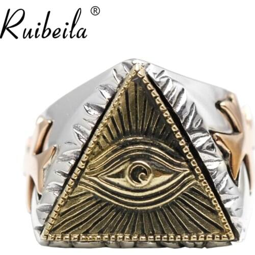 Ruibeila retro genuine 925 sterling silver jewelry men Pharaoh Egyptian God Eye Eye mens God triangle ring