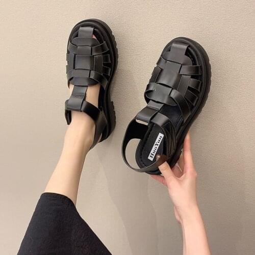 2021 Sandals Clogs Wedge Beach Shoes Med Summer Heels All-Match Suit Female Beige New Platform Closed Medium Girls Clear Thick B