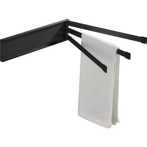 Perforation-Free Three-Bar Rotating Folding Towel Rack Wall-Mounted Bathroom Towel Rack Black/White