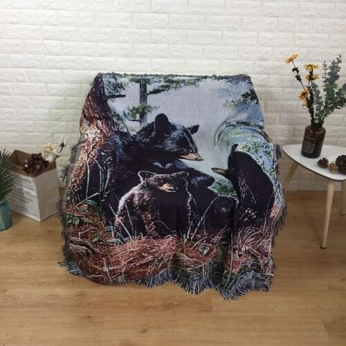 Bear Vintage Pastoral Cotton Rug Decoration Tapestry Tassel Forest Sofa Blanket Home Covers Europe Leisure Outdoor Picnic Mat