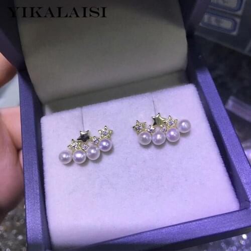 YIKALAISI 925 Sterling Silver Jewelry Pearl Earrings 2019 Fine Natural Pearl jewelry 3-4mm stud Earrings For Women wholesale