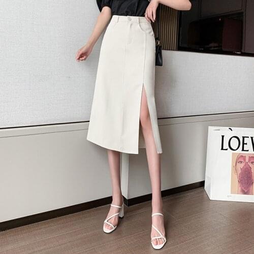 2021 Autumn New Solid Split Skirt Women High Waist Long Office Skirts Women Slim Solid Black Skirts Female