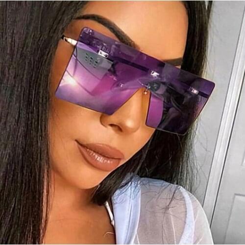 HOOBAN Vintage Oversized Women Sunglasses Luxury Brand Rimless Big Ladies Sun Glasses Fashion Gradient Big Shades Eyewear UV400