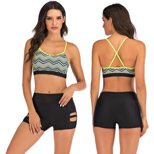 Womens Workout Bikini Athletic Swimsuits Two Pieces Sport Bathing Suits Criss Cross Back Tops with Cutout Boyshorts Swimwear