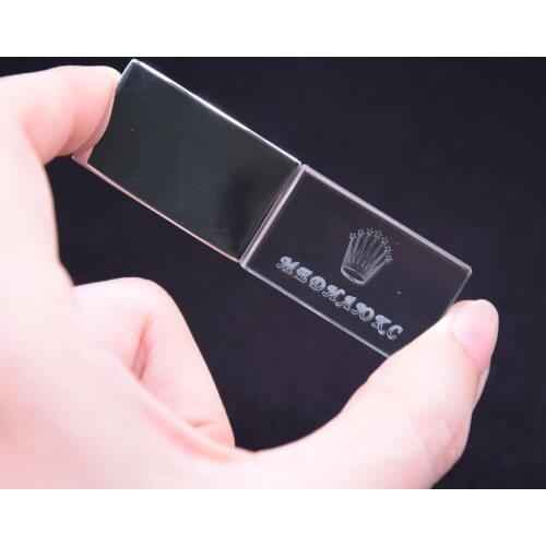 10pcs/lot Free Logo 32GB 64GB LED Crystal Usb flash drive 4GB 8GB 16GB USB 2.0 Memory Stick Pen Drive Photography Gifts Pendrive