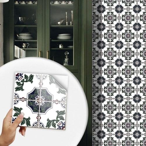 10pcs Moroccan Style Hard Tiles Wall Sticker Kitchen Bathroom Stairs Decoration Waterproof & Oil-proof Ceramics Vinyl Wallpaper