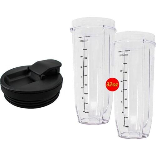 2pcs 32 oz Ounce Cup with Spout Sip Seal Lid Spare Replacement Parts Accessories for Nutri Ninja Auto-iQ and Duo Blenders Juicer