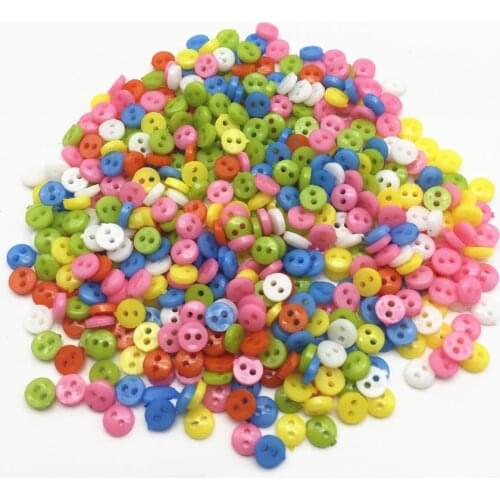 250pcs Pink/White/Green/Blue 6mm Mini Plastic Round 2 Holes Buttons For Dolls Soft Toys Clothes Sewing Dollmaking Accessories