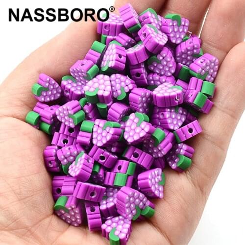 30pcs/lot Purple Fruit Beads Polymer Clay Beads Chip Loose Spacer Beads For Jewelry Making DIY Handmade Bracelets Accessories