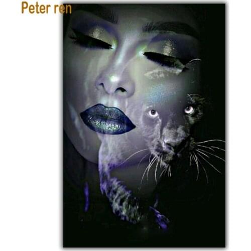 Diy Diamond painting cross stitch diamond embroidery portrait Square/Round diamond Mosaic Rhinestone "Beautiful woman lion face"