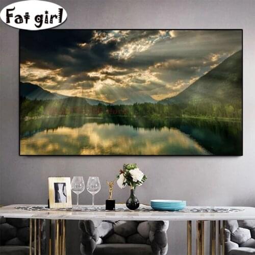 Diamond Painting,Embroidery,Lake Sunshine,Mosaic,Cross Stitch,Square,Round,Natural Landscape,Modern Home Decor