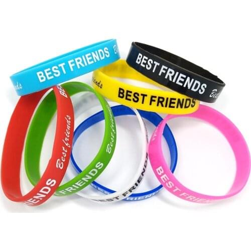 Free Shipping 50pcs Best Friend Environmental Silicone Bracelets Wristband Fashion Jewelry Mix Colors Randomly