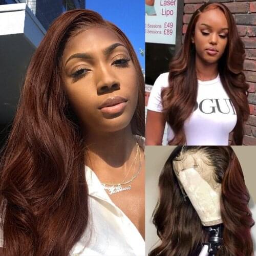 Glueless Dark Brown Colored Long Ocean Body Wave Lace Front Synthetic Hair Wigs With Baby Hair For Black Women Daily Wear Wig