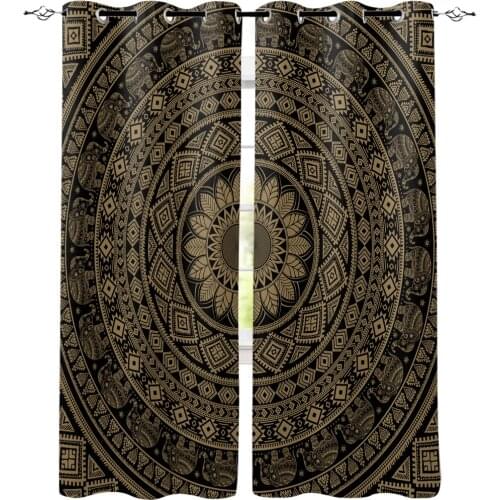 Bohemian Brown Mandala Pattern Room Curtains Large Window Living Room Curtain Rod Curtains Bedroom Fabric Drapes Kids Curtain
