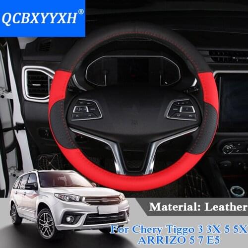 QCBXYYXH Car Styling For Chery Tiggo 3 3X 5 5X ARRIZO 5 7 E Steering Wheel Cover Leather steering-wheel Cover Interior accessory