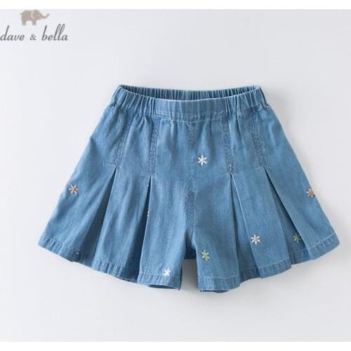 DBZ14070 dave bella summer baby girls fashion floral embroidery shorts children knee length kids pants infant toddler trousers